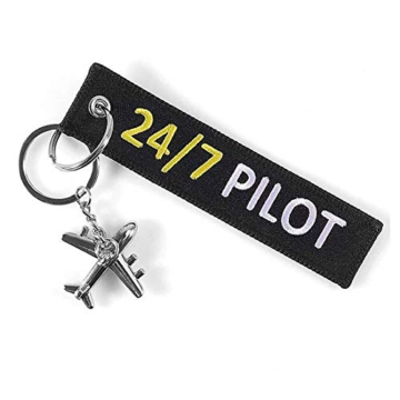 DonJordi 24/7 Pilot Schlüsselanhänger mit kleinem Flugzeug - Anhänger aus Stoff für alle Piloten - 1