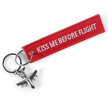 DonJordi Kiss me Before Flight Schlüsselanhänger mit kleinem Flugzeug - Anhänger aus Stoff für alle Piloten & Flugbegleiter - 1
