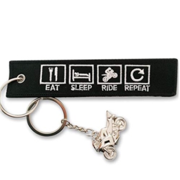 DonJordi Schlüsselanhänger Geschenk für Biker & Motorradfahrer Stoffanhänger mit EAT Sleep Drive Repeat Beschriftung und kleinem Metallmotorrad - Rock Your Style - 1